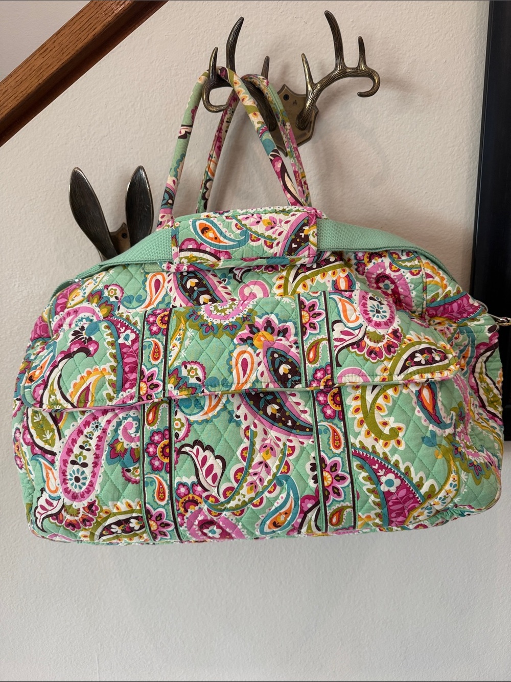 Vera Bradley Quilted Paisley Travel Bag in Mint and Pink